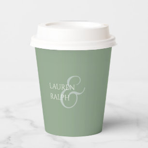 Sage Green & Ivory Couple Monogram Thank You Paper Cups
