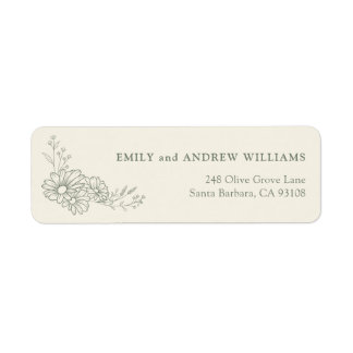 Sage Green Ivory Daisy Wedding Return Address Label