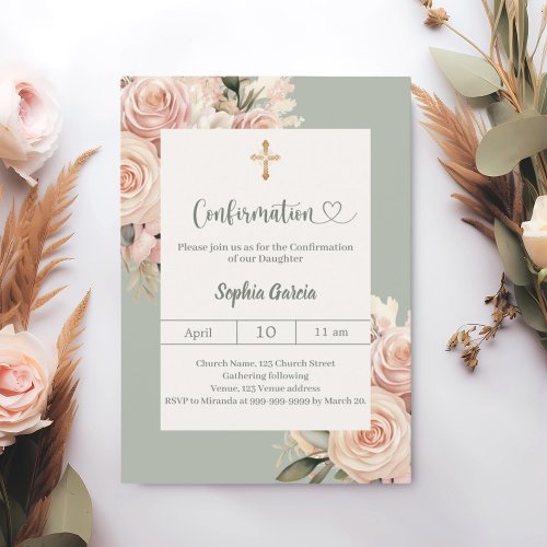 Sage green ivory dusty rose florals Confirmation