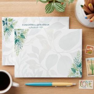 Sage Green Ivory Eucalyptus Foliage Wedding Envelope