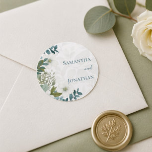 Sage Green Ivory Eucalyptus Wedding Gift Favor  Classic Round Sticker