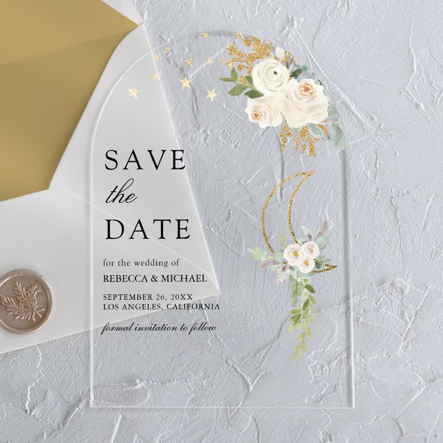 Sage Green Ivory Floral Moon Wedding Save the Date (Creator Uploaded)