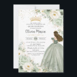 Sage Green Ivory Floral Princess Quinceañera XV 15 Invitation<br><div class="desc">Personalize this elegant sage green and ivory white floral Quinceañera / Sweet 16 birthday invitation easily and quickly. Simply click the Edit Using Design Tools button to further edit the texts, change fonts and fonts colors. Featuring soft watercolor sage green and ivory white flowers, a girl dressed in a lovely...</div>