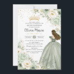 Sage Green Ivory Floral Princess Quinceañera XV 15 Invitation<br><div class="desc">Personalize this elegant sage green and ivory white floral Quinceañera / Sweet 16 birthday invitation easily and quickly. Simply click the Edit Using Design Tools button to further edit the texts, change fonts and fonts colors. Featuring soft watercolor sage green and ivory white flowers, a girl dressed in a lovely...</div>