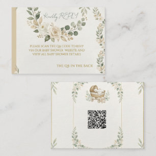 Sage Green & Ivory Floral QR Code RSVP Note Card