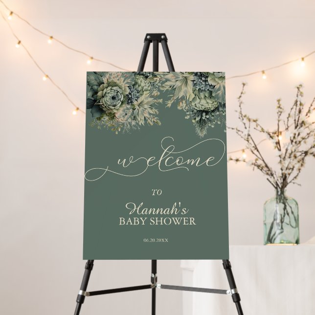 Sage Green | Ivory |  Floral Welcome Foam Board (In Situ (Stand))