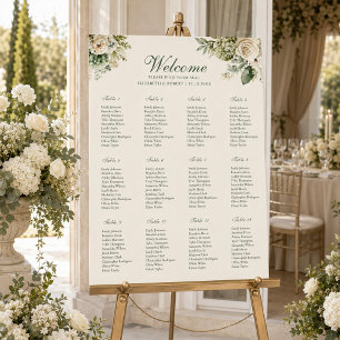 Sage Green & Ivory Flowers Wedding Seating Chart Foam Board