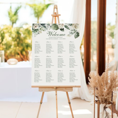 Sage Green  Ivory Flowers Wedding Seating Chart Foam Board