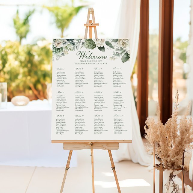 Sage Green & Ivory Flowers Wedding Seating Chart Foam Board (Sage Green & Ivory Flowers Wedding Seating Chart Foam Board)