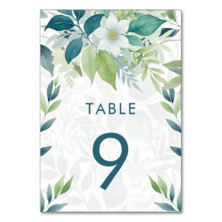 Sage Green Ivory Foliage Eucalyptus Wedding Table Number