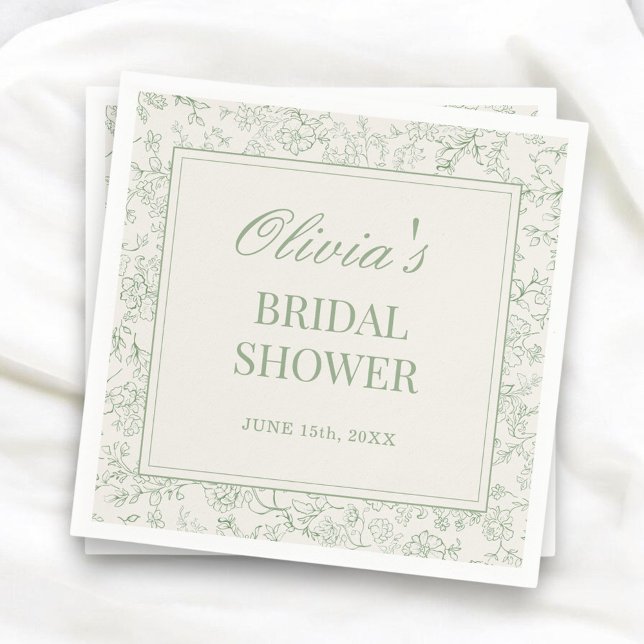 Sage Green Ivory French Floral Bridal Shower Napkins (Creator Uploaded)