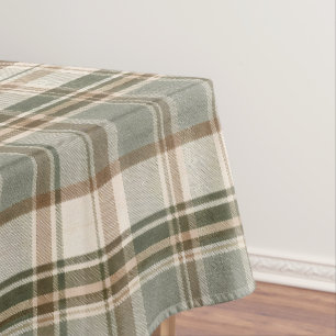 Sage Green & Ivory Heritage Tartan   Rustic French Tablecloth