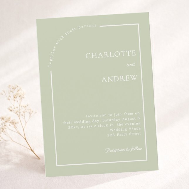 Sage green ivory modern minimalist wedding invitation (Creator Uploaded)