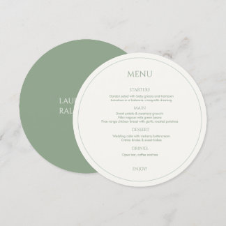 Sage Green & Ivory Monogrammed Round Wedding Menu