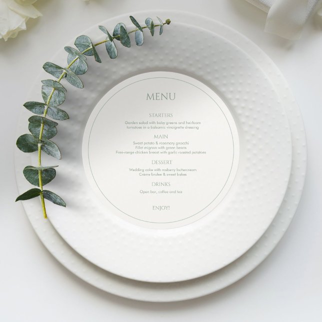 Sage Green & Ivory Monogrammed Round Wedding Menu (Creator Uploaded)