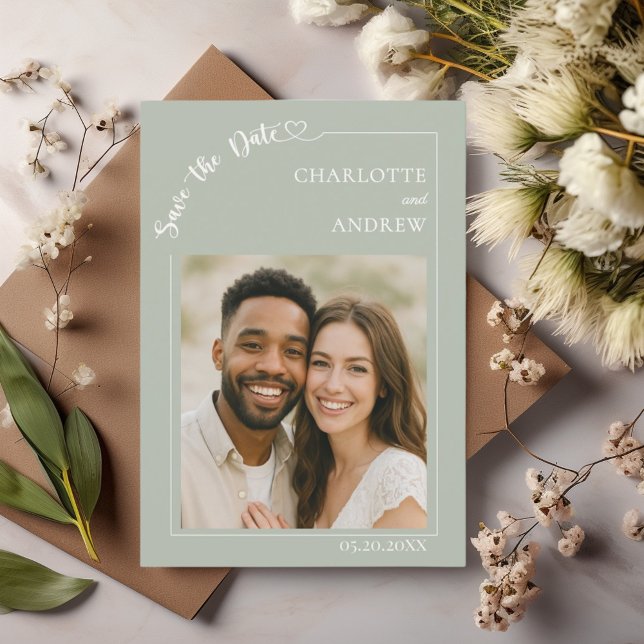 Sage Green Ivory photo wedding Save the Date (Creator Uploaded)