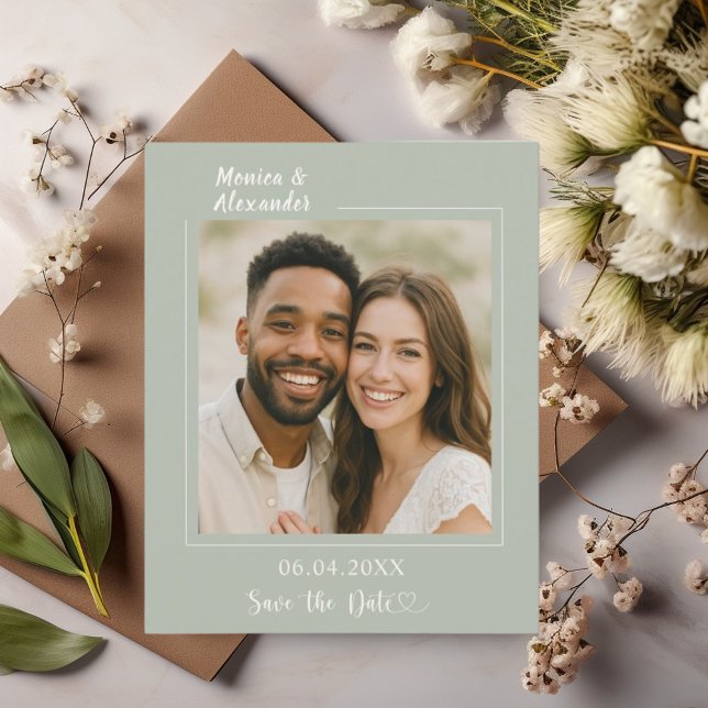 Sage green ivory photo wedding Save the Date Flyer (Creator Uploaded)
