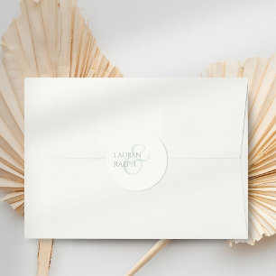 Sage Green & Ivory Script Wedding Classic Round Sticker