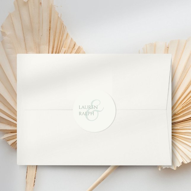 Sage Green & Ivory Script Wedding  Classic Round Sticker (Creator Uploaded)