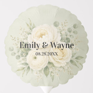 Sage Green Ivory Watercolor Floral Wedding Balloon