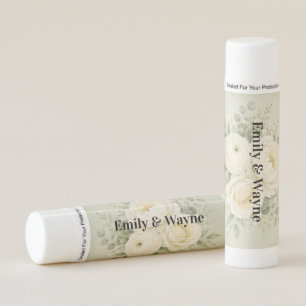 Sage Green Ivory Watercolor Floral Wedding Favor Lip Balm