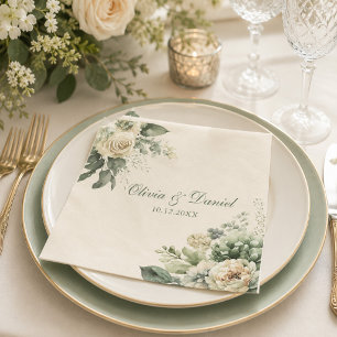 Sage Green & Ivory Wildflower Wedding Paper Napkin