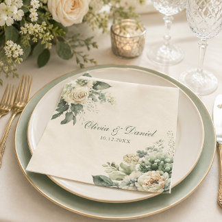 Sage Green & Ivory Wildflower Wedding Paper Napkin