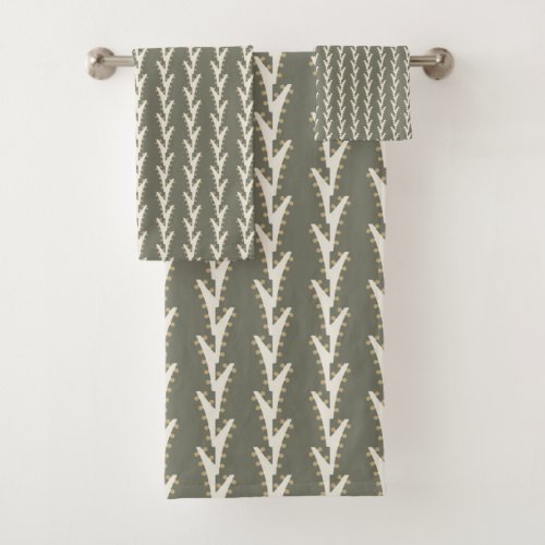 Sage Green Jagged Stripes Bath Towel Set