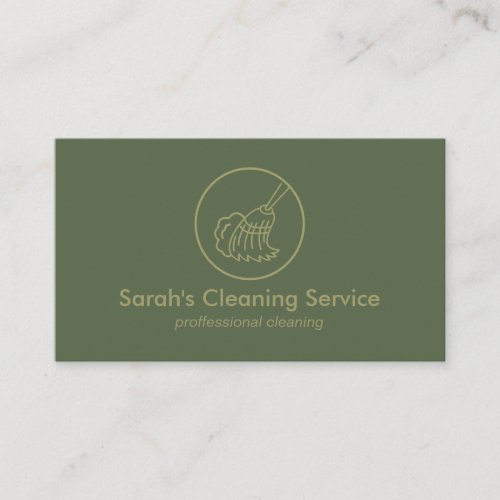 Sage green Janitorial Broom House Cleaning Business Card