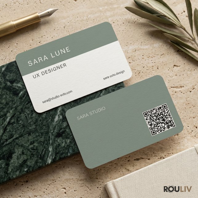 Sage Green Japandi Minimal QR Code Designer Studio Business Card (Sage Green Japandi Minimal QR Code Designer Studio Modern Business Card
)