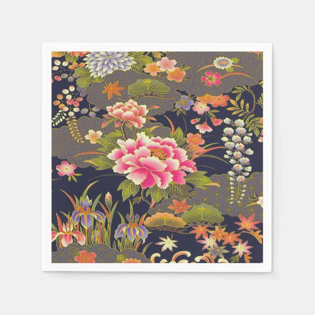 Sage Green Japanese Kimono Floral Decoupage Paper Napkins (Front)
