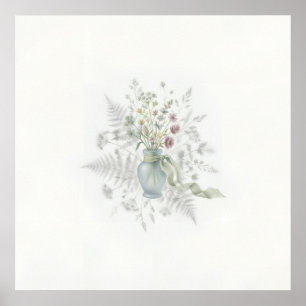 Sage Green Jug Wildflowers Fern Botanical Poster