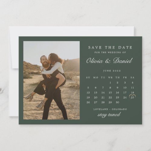 Sage Green June Calendar Photo Save The Date Invitation