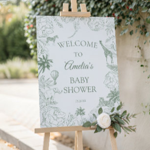 Sage Green Jungle Safari Animals Baby Shower Foam Board