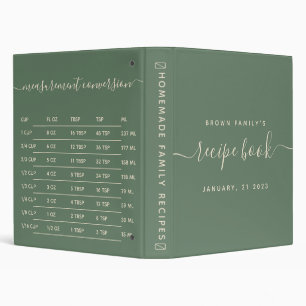 Sage Green Kitchen Measurement Cooking Recipe 3 Ring Binder