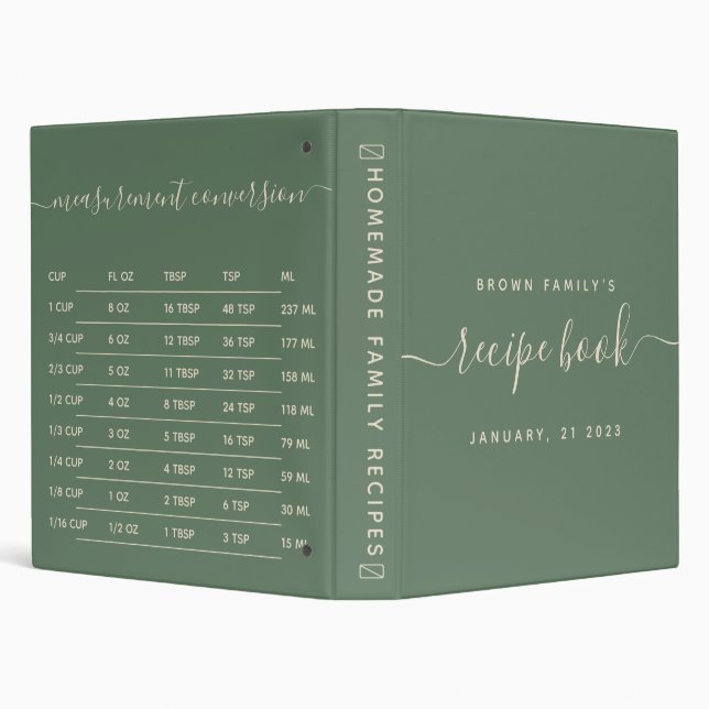 Sage Green Kitchen Measurement Cooking Recipe 3 Ring Binder (Background)