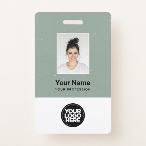 Sage Green Kraft Texture Employee Photo Logo Name Badge