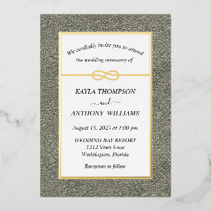 Sage Green Kuba Cloth Embroidery All In One Foil Invitation