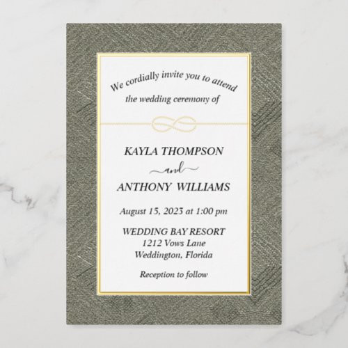 Sage Green Kuba Cloth Embroidery All In One Foil Invitation