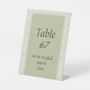 Sage Green Lace Classic Wedding Folded Place Cards Pedestal Sign