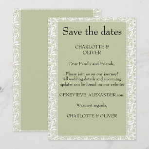 Sage Green Lace Classic Wedding Save The Date Card