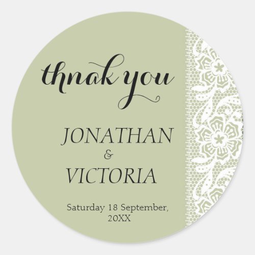 Sage Green Lace Classic Wedding Thank You Stickers