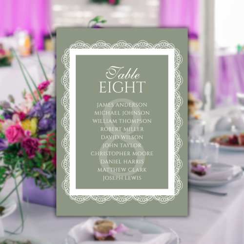 Sage Green Lace Doily Wedding Seating Chart Table Number