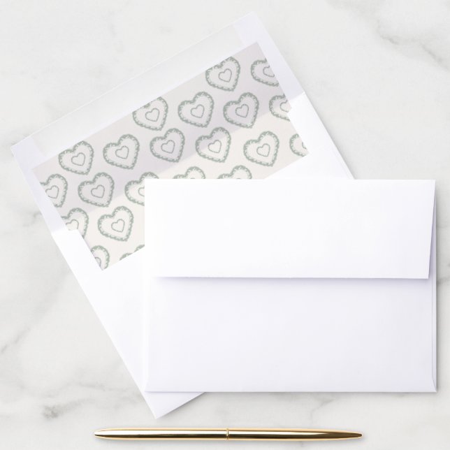 Sage Green Lace Heart Pattern Envelope Liner (Desk)