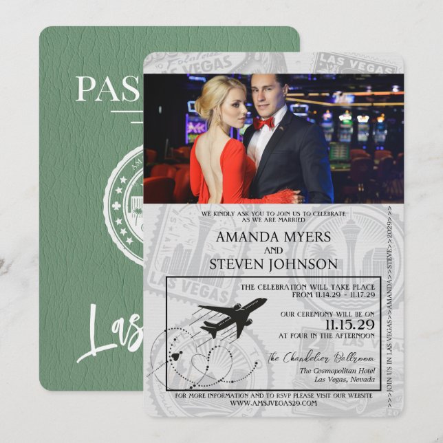 Sage Green Las Vegas Passport Wedding Invitation (Front/Back)