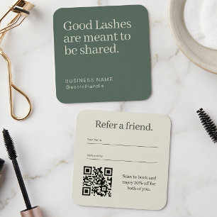Sage Green Lash Artist Referral Card with QR Code
