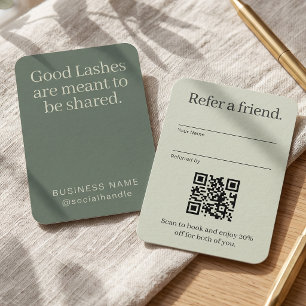 Sage Green Lash Artist Referral Card with QR Code