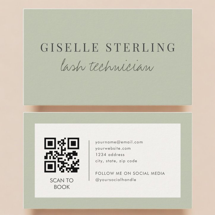 Sage Green Lash Technician QR Code Business Card