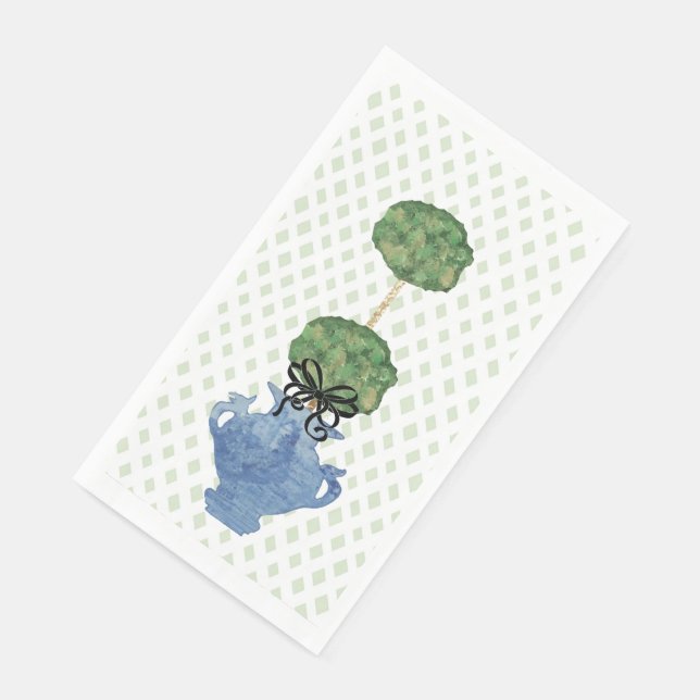 Sage Green Lattice Topiary Ginger Jar  Paper Guest Towels (Corner)