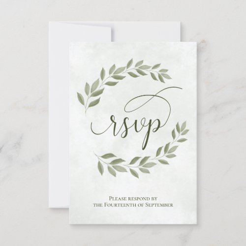 Sage Green Laurel Leaves Rustic Wedding RSVP Card